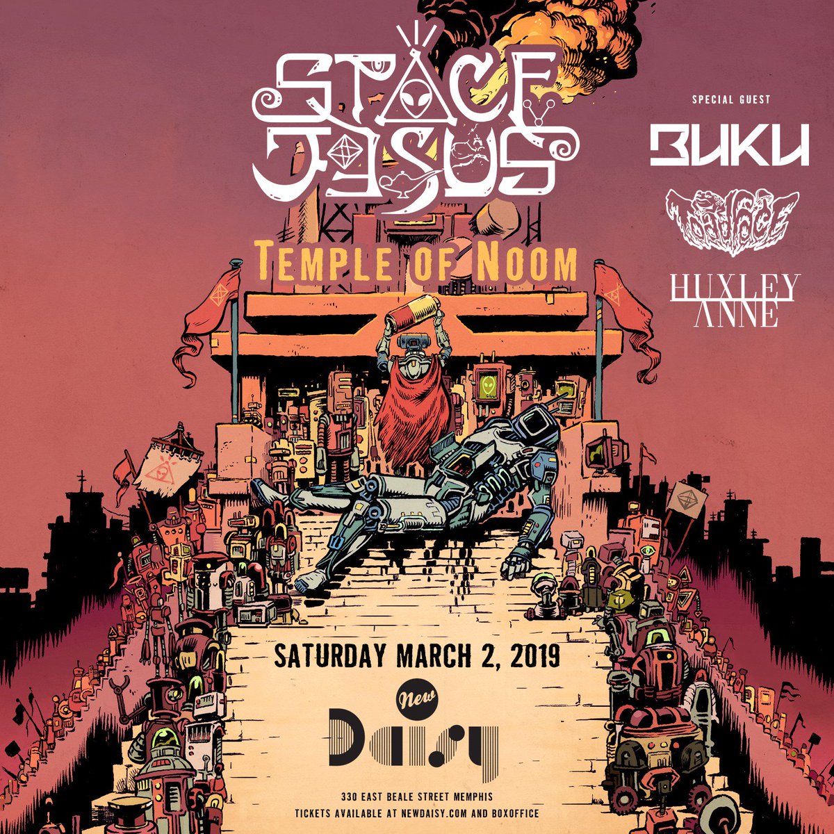#JustAnnounced @SpaceJesusBASS is coming back to Memphis on Saturday, March 2nd for his Temple of Noom Tour with <a href="/bukudatdude/">𝕓𝕦𝕜𝕦</a> <a href="/Toadinyoface/">Toadface</a> and <a href="/theHuxleyAnne/">HUXLEY ANNE</a> -> Tickets go on sale Friday, November 30th.