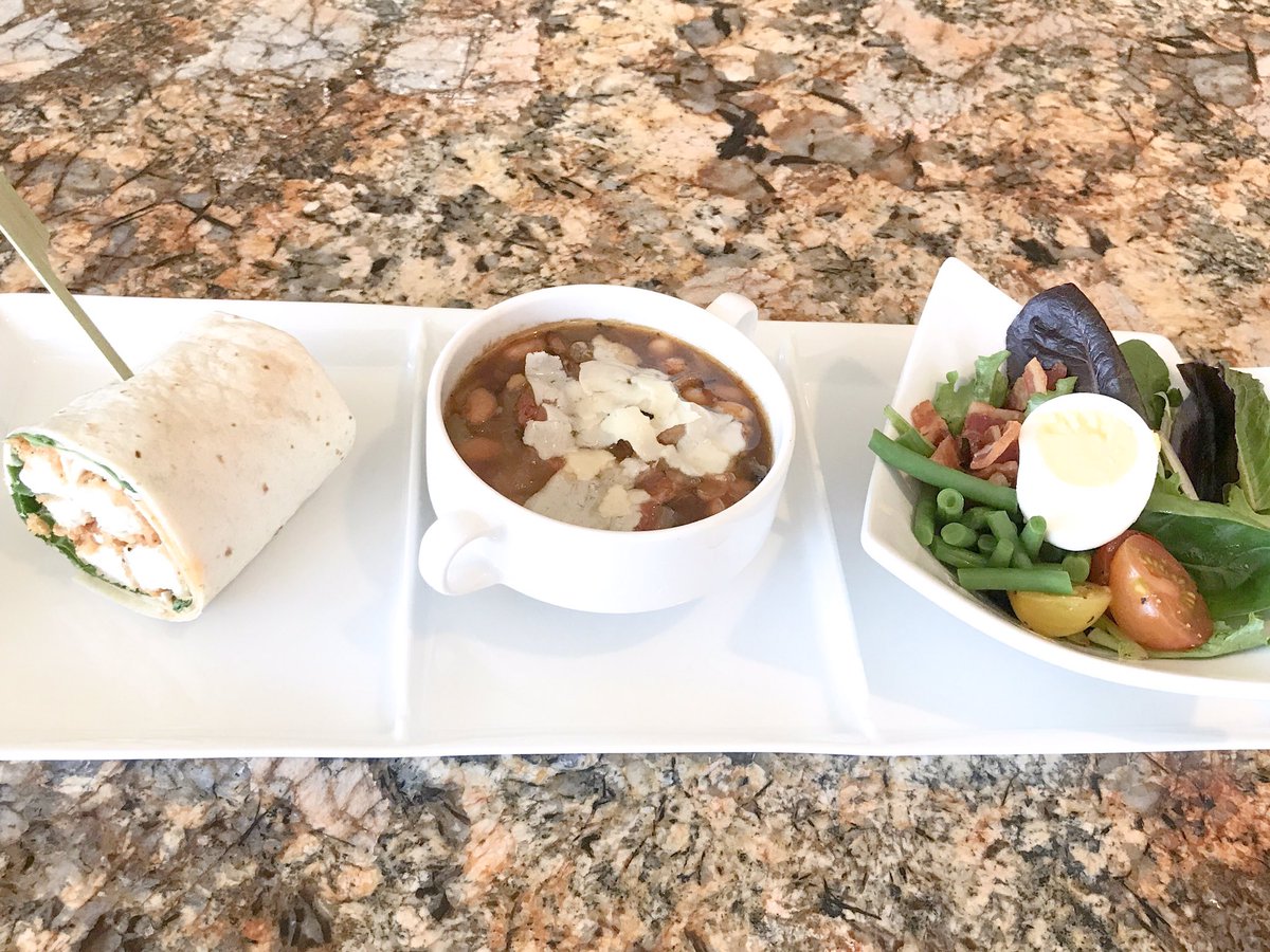 DistrictKitchen's tweet photo. #LunchTrio • Sriracha Fried Chicken Wrap • White Bean Soup • Mixed Green Salad • https://t.co/2VzIphpOYG