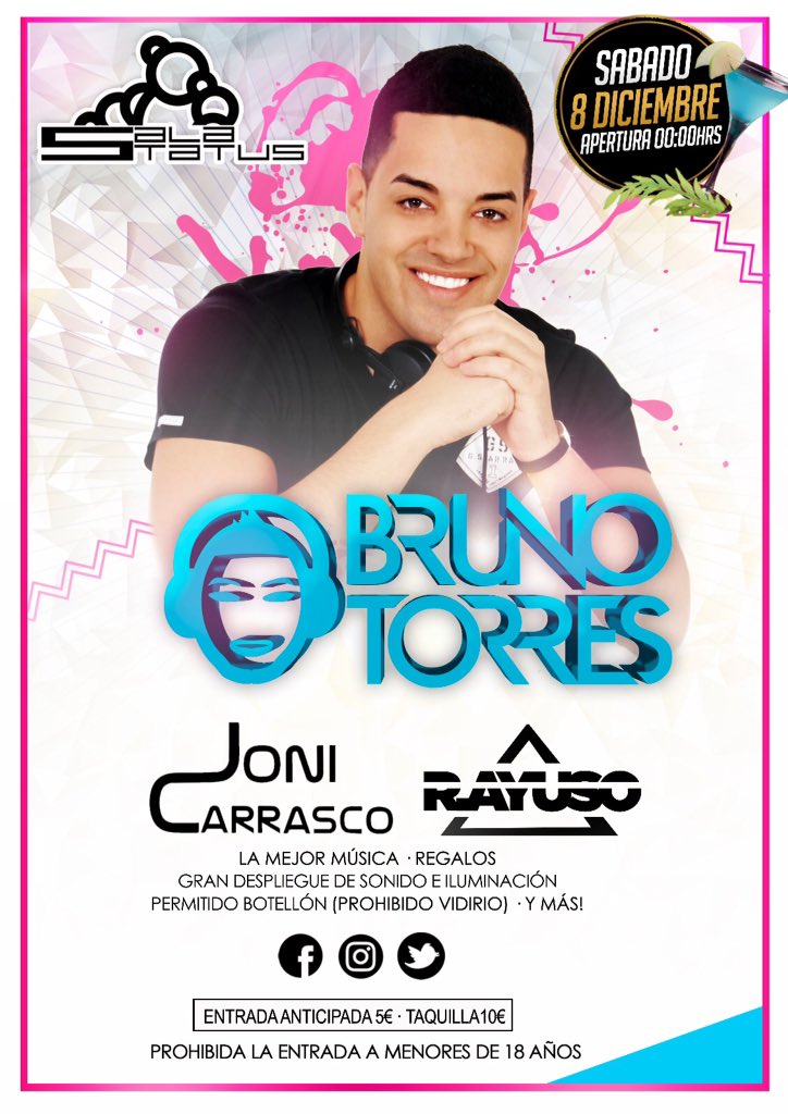 Hola Amig@s!!!!
Ya tenemos fiestòn para el puente 💃🏻👏 .                                          La fecha 💥Sabado 8 de Diciembre 🔜y estos los que  te harán pasar un noche especial 🎧<a href="/puchidj/">Bruno Torres</a> 🎧<a href="/jonicarrascodj/">Joni Carrasco ©</a> 🎧<a href="/rodri_ayuso/">Rodrigo</a> Recuerda 🔁 ó❤️ para ganar un reservdado VIP