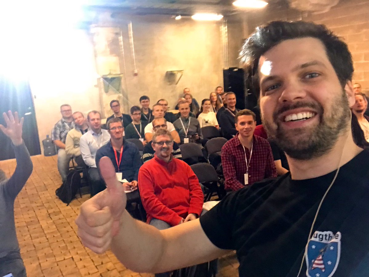 DataDuke's tweet photo. THUMBS UP - Confirmed #spearselfies are a thing @Kiview 😊 AMAZING feedback at the 2nd talk at #topconfTallinn @TopconfEE - WOHO the #dojo #kata talk immediately lead to the launch of 2 new #craftsmanship meetups 🚀 This is insane!!! ⭐️⭐️⭐️ cc @JenaDevs @swk_ruhr @sandromancuso https://t.co/eROpwOao41
