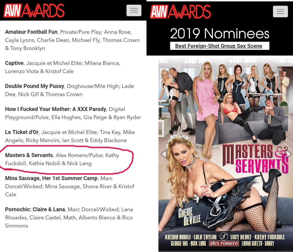 Nomination this year #avnawards. Best Foraign - Shot Group Sex Scene😍. With <a href="/KathiaNobilixx/">Kathia Nobili</a> and <a href="/Kathyfuckdoll/">Kathy Fuckdoll</a>. Thank you all and specially Alex Romero best director!!! 🖤 Vote for this super hot scene!