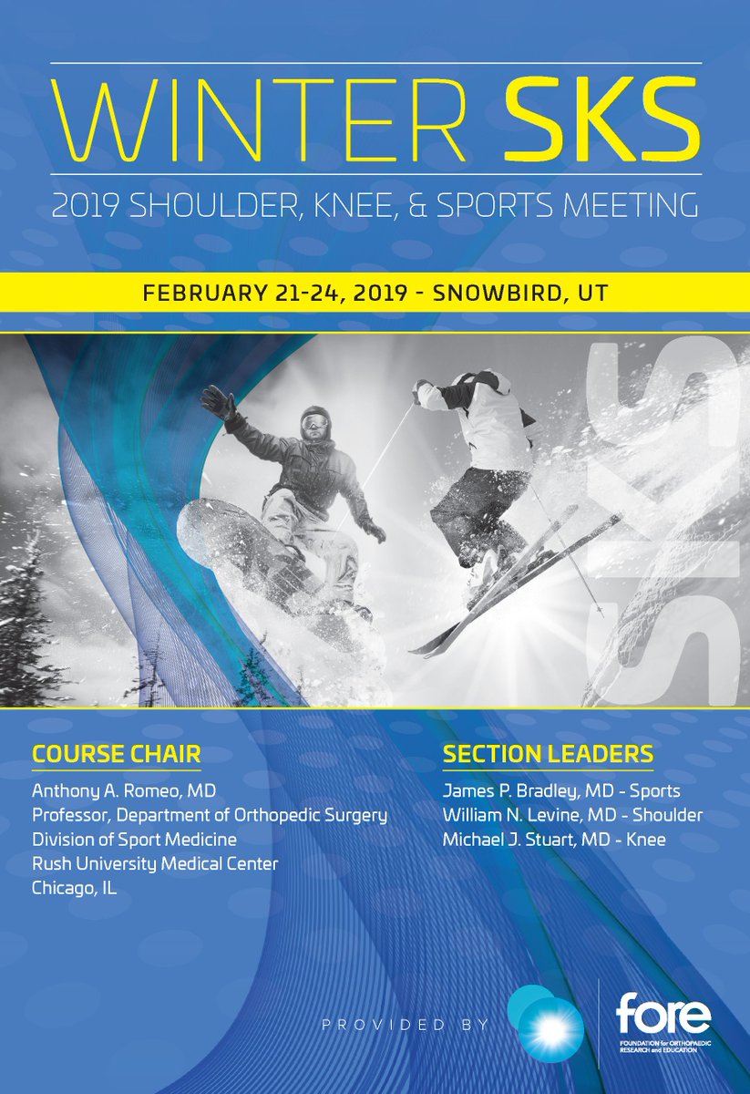 FOREonline's tweet photo. Join Course Director Dr. @AnthonyRomeoMD & faculty for the 2019 #WinterSKS Shoulder, Knee, & Sports Meeting in Snowbird, UT, Feb 21-24! Learn the latest in sports med, while enjoying one of America's top ski resorts! https://t.co/mhWbHJLCa3 #FORECME https://t.co/6cf1H0rngo