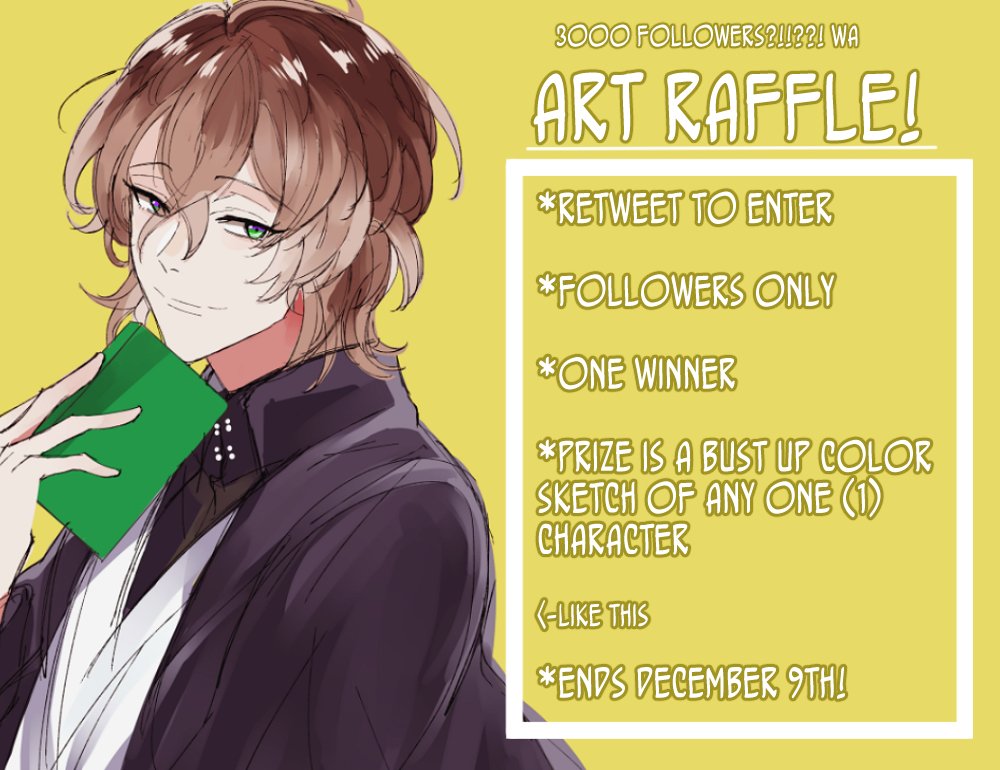 yukianesa's tweet image. ✨ART RAFFLE✨
i can't believe i reached 3k followers and i wanna thank you guys with a giveaway!! thank you so much for your support!!!😭💖

⭐ RT to enter, must be a follower, and new followers are welcome!
⭐ ends december 9th!