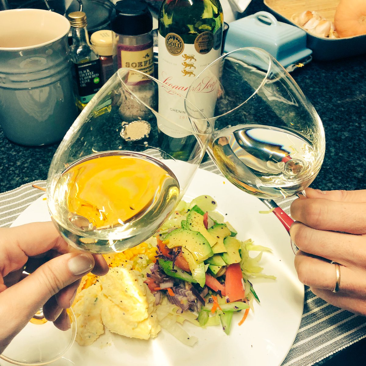 sybildoms's tweet photo. Mmmmm so cooked lamb noisettes with a lekker mielie, potato salad and fresh avo salad. Went awesome with the @LeopardLeapWine #chenin2018 #cheninforthewin .. maybe we can do a @CWWU_SA at some point :-) https://t.co/uSGgBBCpQK
