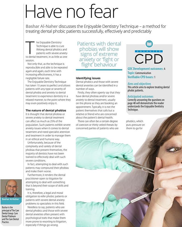 caredentalgroup's tweet image. Dr @DrBasharAlNaher is honoured to be chosen to write an article in the Oral Health Magazine about his successful invention of The Enjoyable Dentistry Technique™️ and treating phobic patients🙏 Thank you @fmcpro ✨