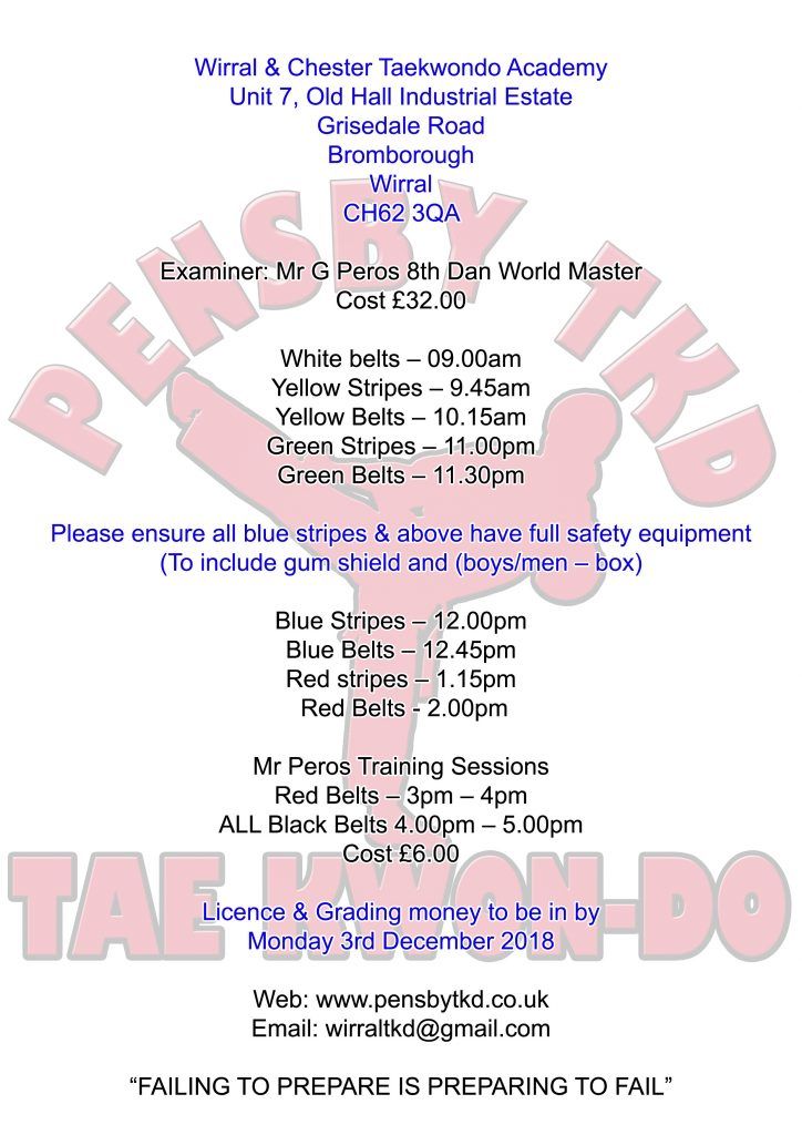 wirraltkd's tweet photo. New Post:  Coloured belt grading times December 2018 

Please arrive 20 mins early to park and get warmed up.
Good luck to you all..

Brian Anderton - Pensby TAGB - Tae Kwon-Do 

https://t.co/wqZEYp7E9u https://t.co/ligPZy20mF