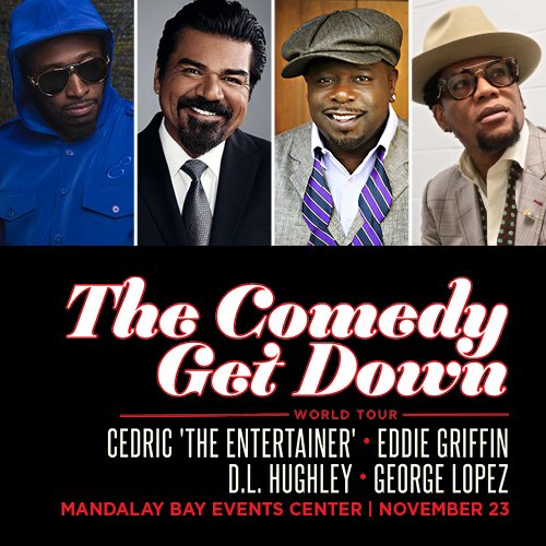 hot975lv's tweet photo. Comedy Get Down featuring @cedtheentertainer, @georgelopez, @eddiegriffin & @realdlhughley is THIS WEEKEND & weโre hooking you up this hour! #hot975vegas #hot975LOL #comedygetdown #vegas #comedy #thanksgiving #thanksgivingweekend #weekend https://t.co/zdx8luuEwB