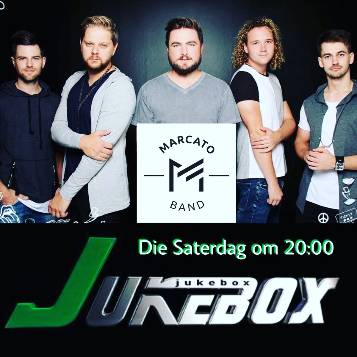 Marcato is die Saterdag om 20:00 op @Jukebox_kykNET <a href="/Pieter_Koen/">Pieter Koen</a>

<a href="/pietermarcato/">Pieter Marcato</a> <a href="/ben_marcato/">Ben Marcato</a> @jerry_jamn <a href="/erik/">erik</a>.swart.31 @euan_nel

#legatorecords