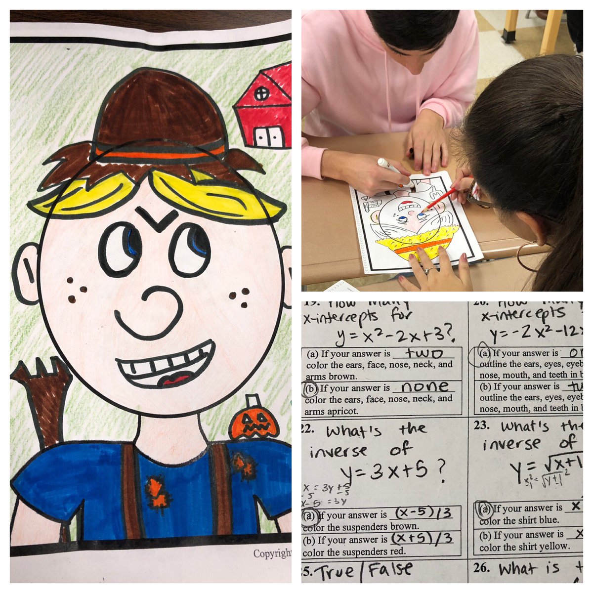 MrsBennett08's tweet photo. Who’s says we can’t color in higher level mathematics? @OssiningSchools #createAface #27mathQuestions #correctAnswers2CreateAFace https://t.co/aedWjVIWqJ