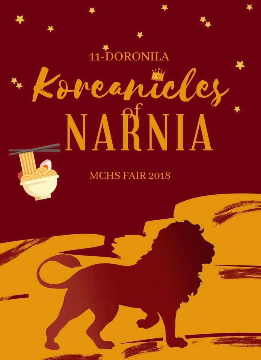 francesvaIera's tweet photo. 11-Doronila presents The KOREAnicles of Narnia 🦁
We would be selling the most delicious meals of Korea! See you there at the SMJ field from November 22-24! 😋😋 #Eximius2018 https://t.co/Z2c0lHWlTM