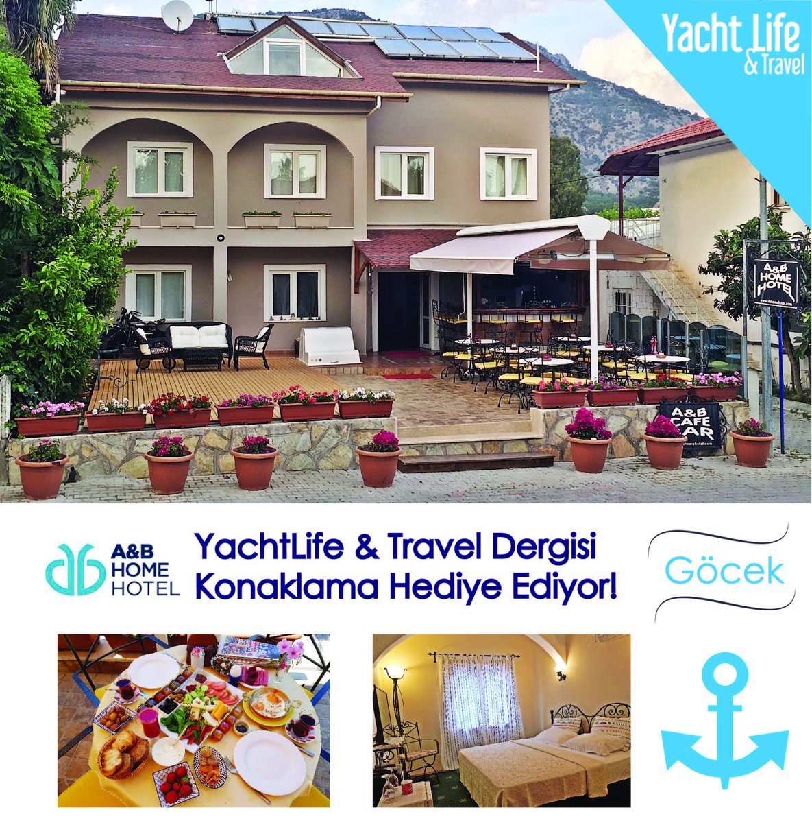 ÇEKİLİŞ VAR!
@yachtlife_travel dergisi 2 kişiye <a href="/abhomehotel/">A&B HOME HOTEL</a>'de çift kişilik 2 gece 3 gün Göcek tatili hediye ediyor!
Kazanma şansı yakalamak için yapmanız gereken çok kolay!
