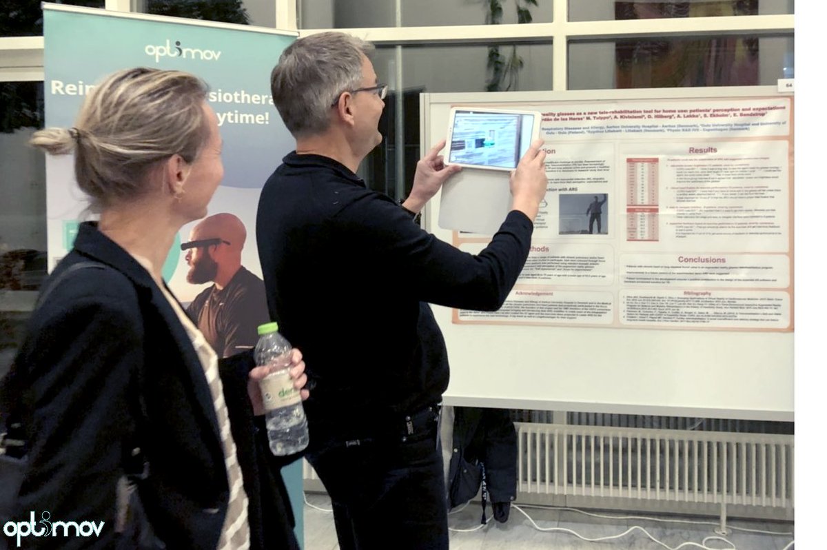 optimov's tweet image. Presenting our poster on #pulmonary #telerehab introducing #AR at the 2nd annual research meeting @AarhusUni @AUHdk
Thank you to @Epson for sharing their Moverio Smart Glasses for the demo of @optimov VAPA &amp;amp; to #NeurosurgeryDepartment for showing strong interest in our concept.