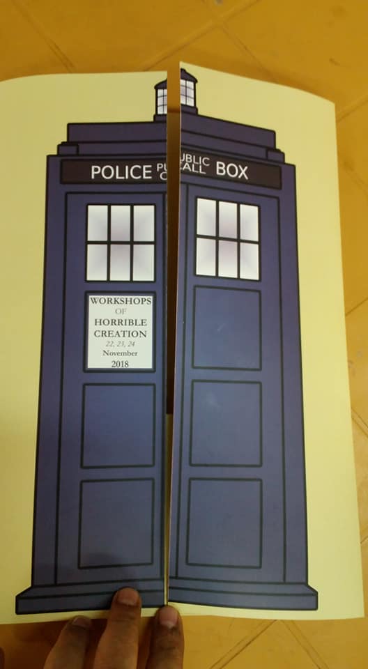 offog's tweet photo. Frankenstein-Tardis mashup folders at 'Workshops of Horrible Creation', created by @notabrownnoser #kalpaju https://t.co/UK2wEVuEM3