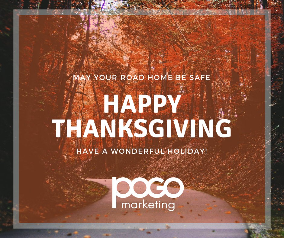 POGOMarketing's tweet photo. Safe Travels for #Thanksgiving! Have a wonderful holiday from the team at POGO Marketing!! #ThanksgivingEve https://t.co/aIL0dEQUqD