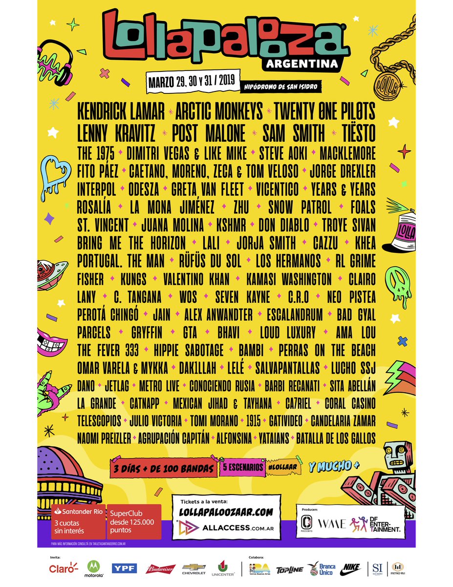 lollapalooza's tweet photo. Get your passports ready, Lineups have been revealed for #Lolla in South America! Check out who's playing at @lollapaloozaar, @LollapaloozaBr &amp; @lollapaloozacl! https://t.co/DOl9Gf24eO