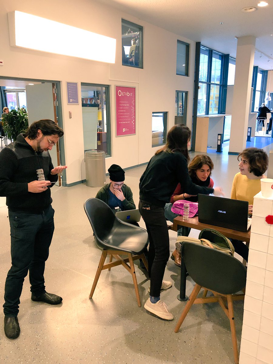 MaterialsXLab's tweet photo. The team! #materialtesting #materialsdesign over a coffee @idetudelft https://t.co/05K6sI0rJy