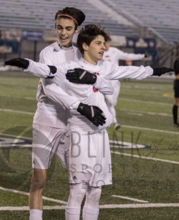 WestABoysSoccer's tweet photo. The @WestABoysSoccer signature post goal celebration this year was the T pose.  At a watch party that some families had for the State Championship game, it looks like the T pose is spreading to the young West A soccer fans in the community!  NICE!! https://t.co/oqIMj2YG7d