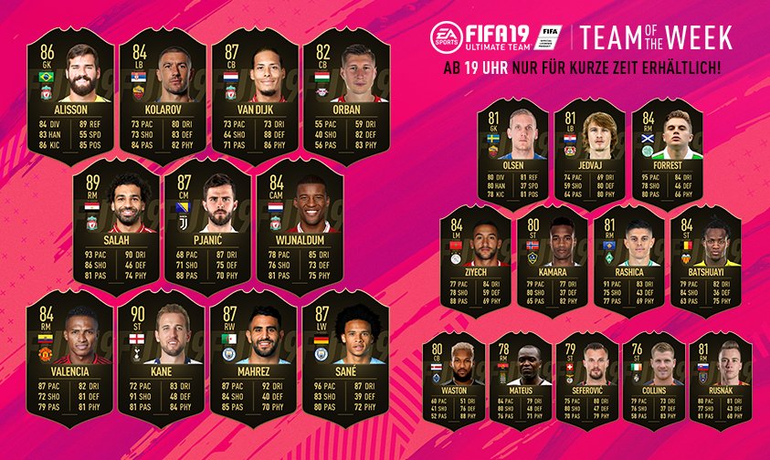 Das #TOTW 10 nach den Länderspielen mit 82 Willi Orban 🇭🇺, 90 @HKane 🏴 und 87 @LeroySane19 🇩🇪 #FIFA19