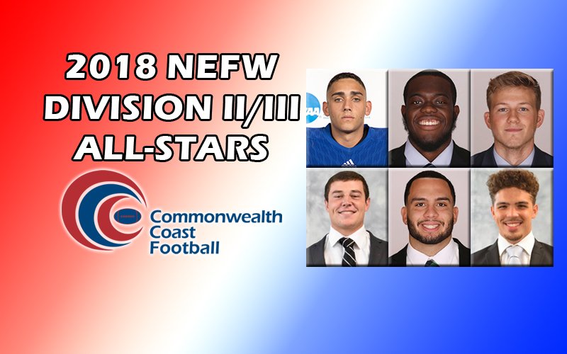 Six #CCCFB student-athletes were named Division II/III All-Stars yesterday! @ECGulls, @SalveAthletics, and @WNE_GoldenBears were all honored. The team will be honored at a banquet on Dec. 6.
http://cccathletics.com/sports/fball/2018-19/releases/2018NEFWAllStars …