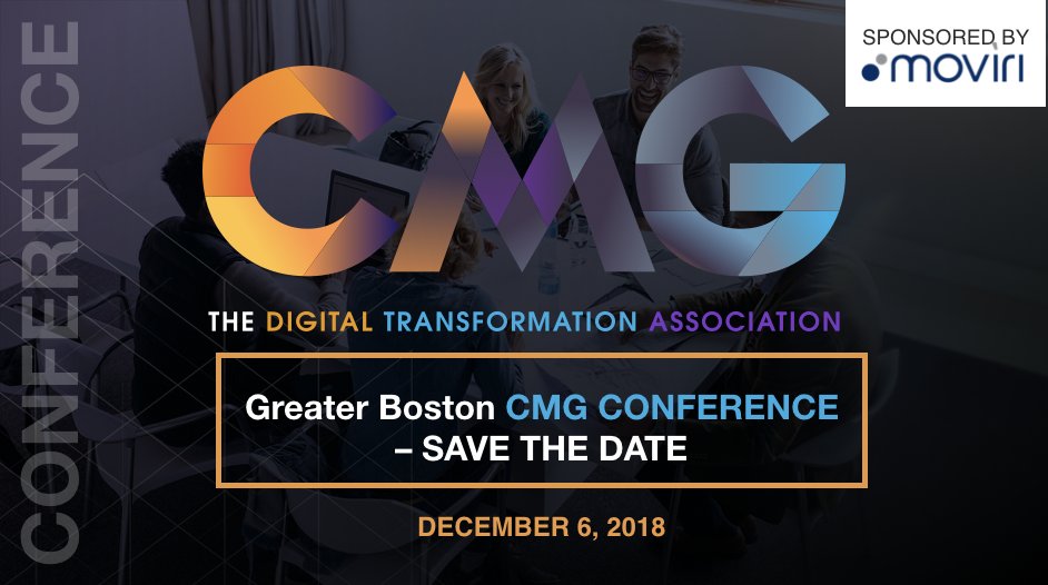 cmgnews's tweet photo. Greater Boston #CMGconference — SAVE THE DATE! Dec 6, 2018. GBCMG will have an all-day conference in #Boston. Our host & sponsor for this meeting will be @moviri. Please hold the date while our program chair develops the agenda for our conference. https://t.co/6TIdMF0zgO #cmgnews https://t.co/3fpQM76ln6