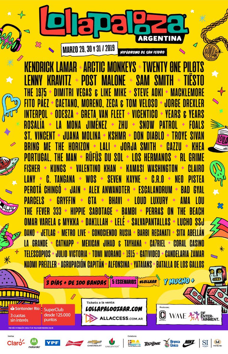 mph951fm's tweet photo. Unos que extrañábamos, ARCTIC MONKEYS. Uno que nunca había venido, SAM SMITH. 
Seguimos anunciando los artistas del #LollaAR 2019 ↓ https://t.co/nEKwpe89Iq https://t.co/HCBchSh7mc