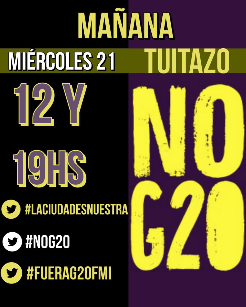 FeministasNoG20's tweet photo. La protesta social es un derecho, no un delito. Adevertimos una exarcebada militarización y parálisis en la CABA para el #G20Argentina 
#NoEnNuestroNombe
#LaCiudadEsNuestra #FueraG20FMI #G20 https://t.co/mNlDfsOqpx
