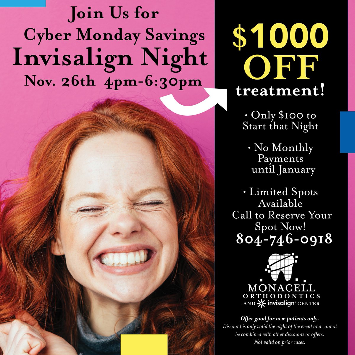 MonacellOrtho's tweet image. There are only a few days left to sign up!! Join us for Invisalign Night and receive $1000 off of treatment! There are a limited number of spots available, so call to reserve your spot today!
#Invisalign #Orthodontist #InvisalignNight #Savings