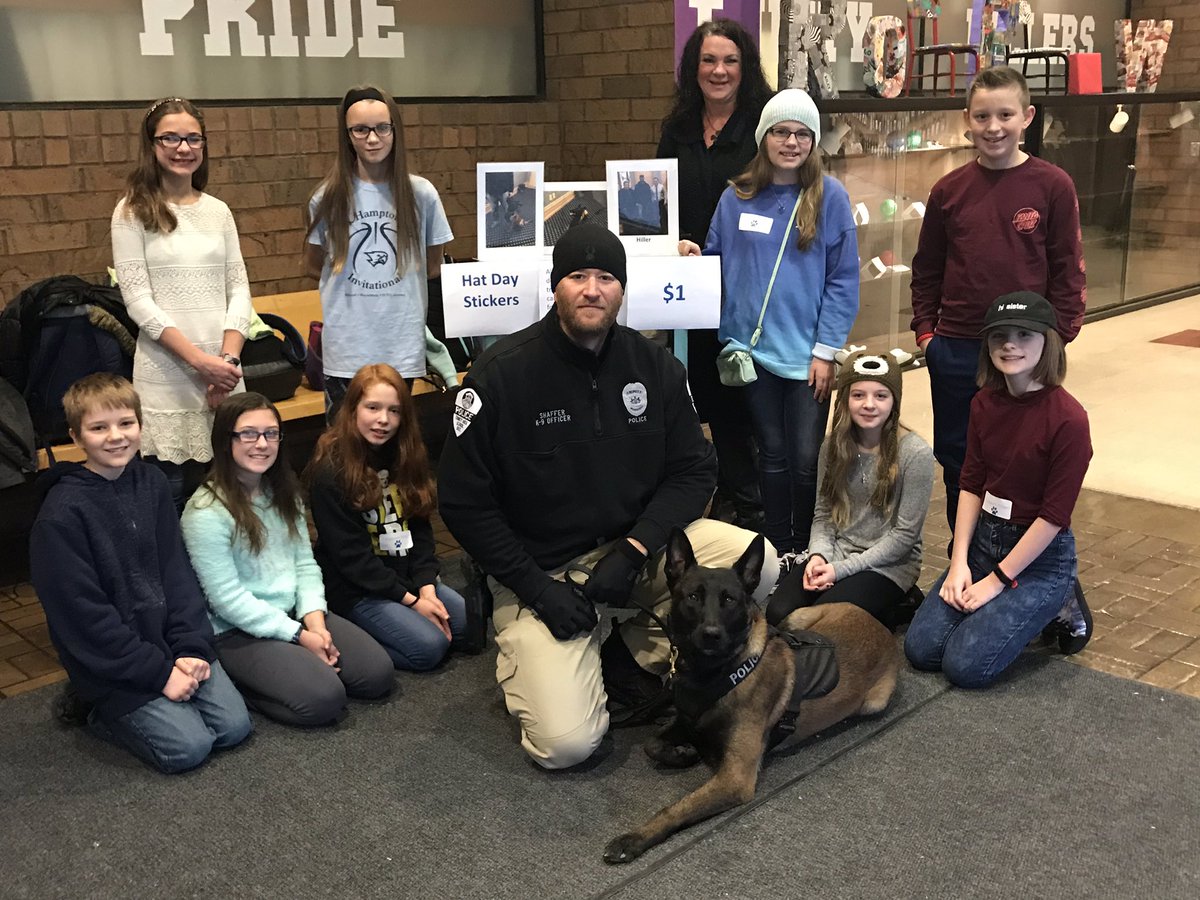 6th grade gifted students @TMSTrinityPride organized a Hat Day  today to raise money for our new TASD Police Dog, Hiller. For a $1 donation, students were permitted to wear a hat at school today. We raised $117 for Hiller through this fundraiser! #HillerPride #StudentsInAction