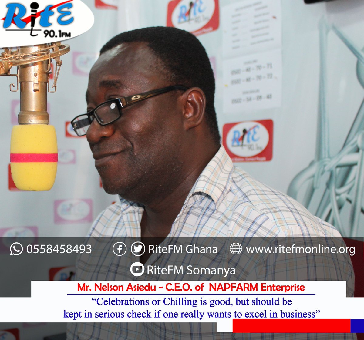 RitefmGhana's tweet photo. Mr. Nelson Asiedu - C.E.O. of NAPFARM Enterprise advices us all
#ritefm #ritefmat14 https://t.co/MAprgi4n7y https://t.co/BSp7hu0ybC