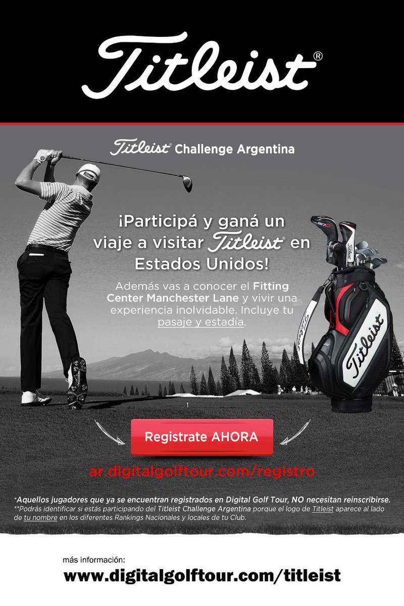 digitalgolfar's tweet photo. 👉 ¡Falta muy poco para conocer al ganador/a del sorteo del @Titleist Challenge Argentina en @digitalgolfar!
🗓️Fecha del sorteo: 19/12/2018 a las 19:00 hs. - Sorteo on-line!
➡️¡REGISTRATE AHORA! https://t.co/8jVMKt5iNM
#Titleist #TitleistChallengeArgentina #FittingCenter #Golf https://t.co/aaur1s8Atr