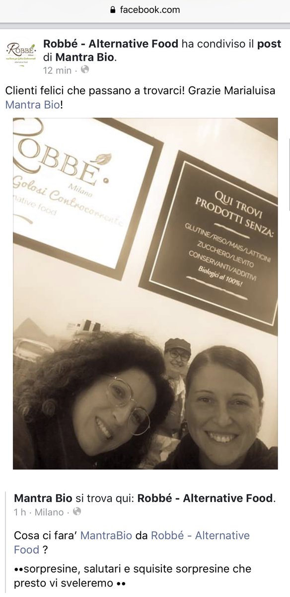 Robbealternativ's tweet photo. Clienti felici che passano a trovarci! Grazie Marialuisa! 💚🙋🏻 @mantrabioblog #intolleranzealimentari #robbealternativefood https://t.co/neoxfUQwuh