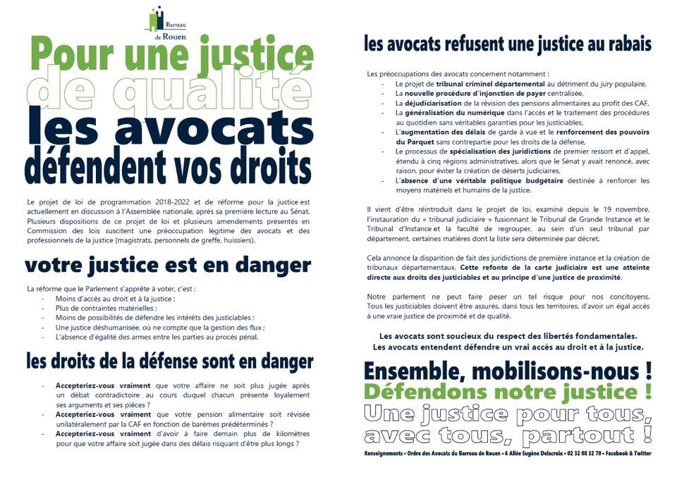 Pourquoi les avocats feront grève jeudi 22 novembre ? Pourquoi #JusticeMorte 

Non. Pas par réflexe corporatiste comme tente de le faire croire les discours de <a href="/NBelloubet/">Nicole Belloubet</a> 

Mais par souci de préserver le service public de la Justice dont la réforme n’a qu’un but : financier !