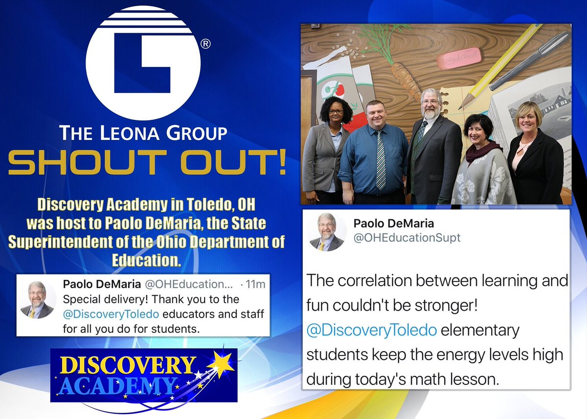 LeonaGroup's tweet photo. Discover Academy in #Toledo, #OH was host to Paolo DeMaria, @OHEducationSupt, the State Superintendent of the #Ohio Department of #Education.  #DiscoveryProud #ohioed @DiscoveryToledo #charterschool #Teacher #leonagroup @OHEducation https://t.co/syW516eoHR