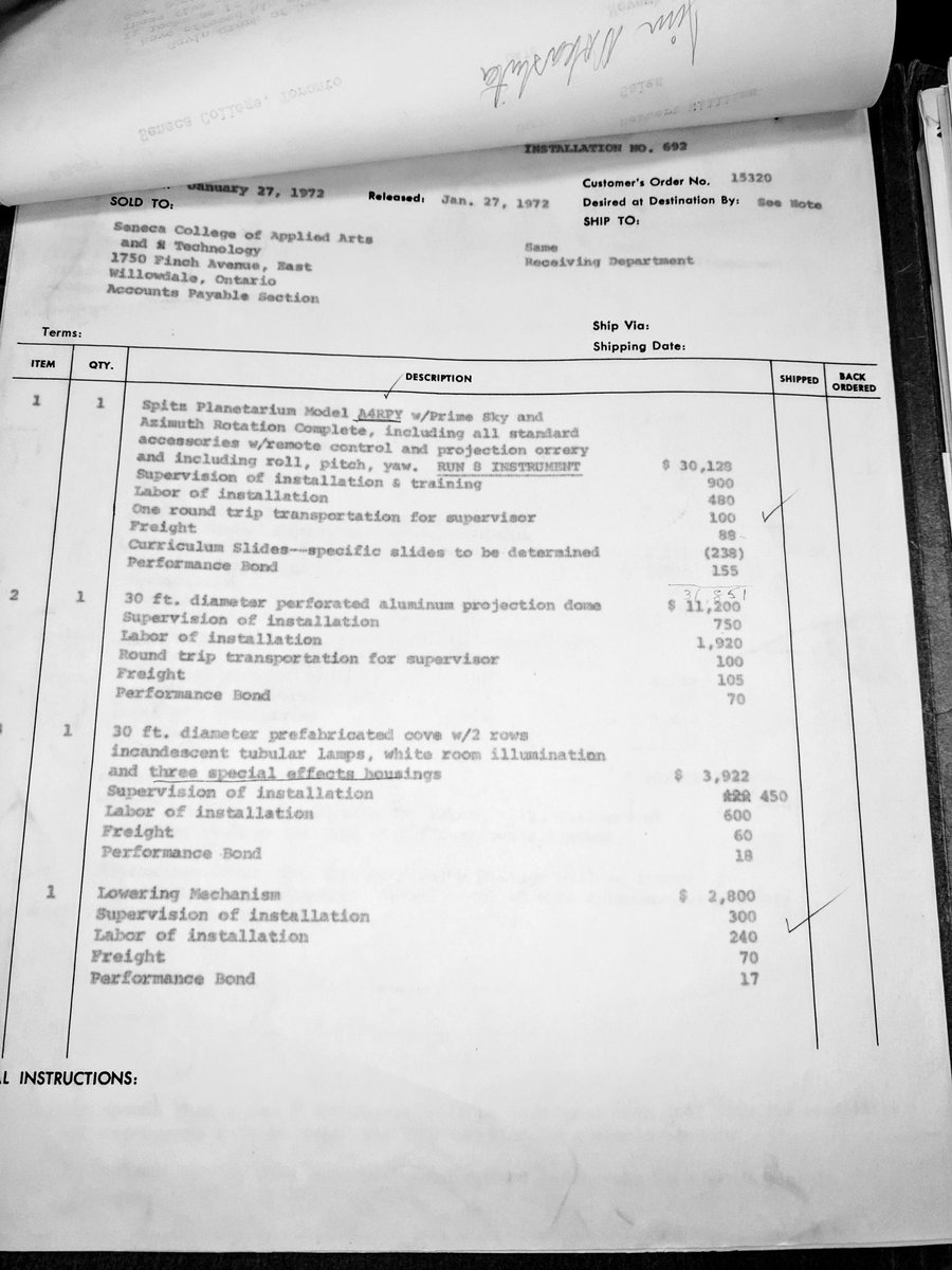 SpitzInc's tweet photo. @WIHSplanetarium @planetarium_51 @SenecaCollege While we're at it, here's the order for the A4RPY at @SenecaCollege. Anybody else want to see their archival order while we're spelunking in the big blue wall of file cabinets? https://t.co/QooDpBpkqd