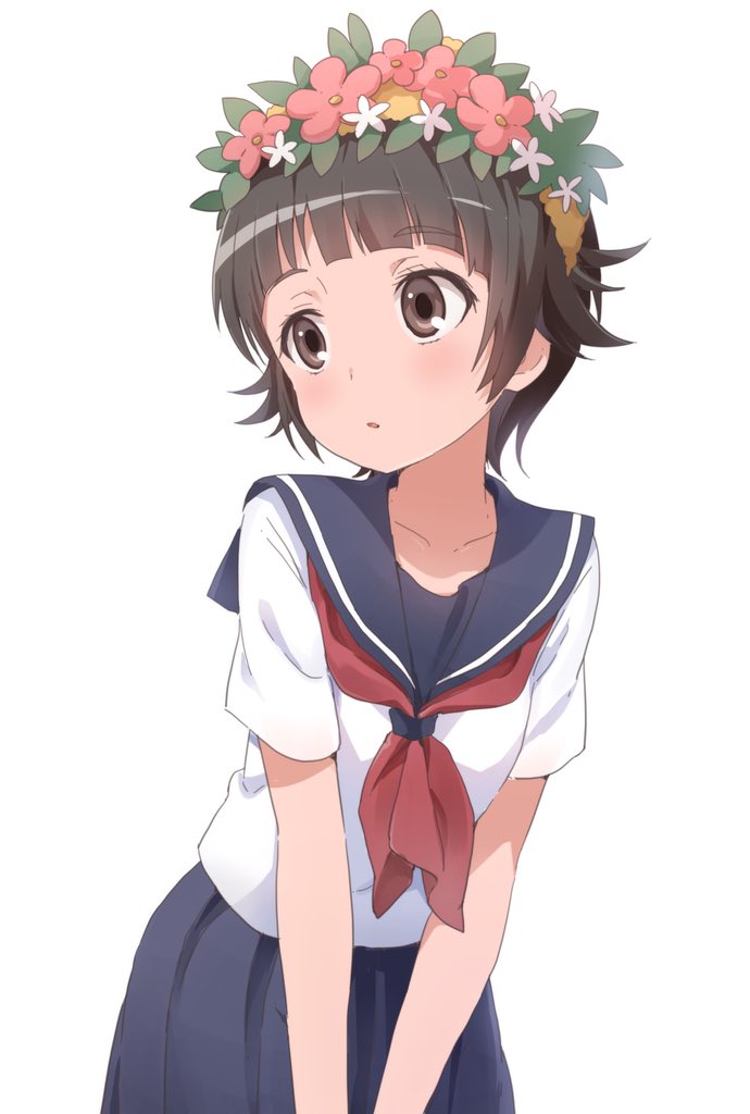 uiharu kazari 1girl solo school uniform head wreath skirt short hair sakugawa school uniform  illustration images