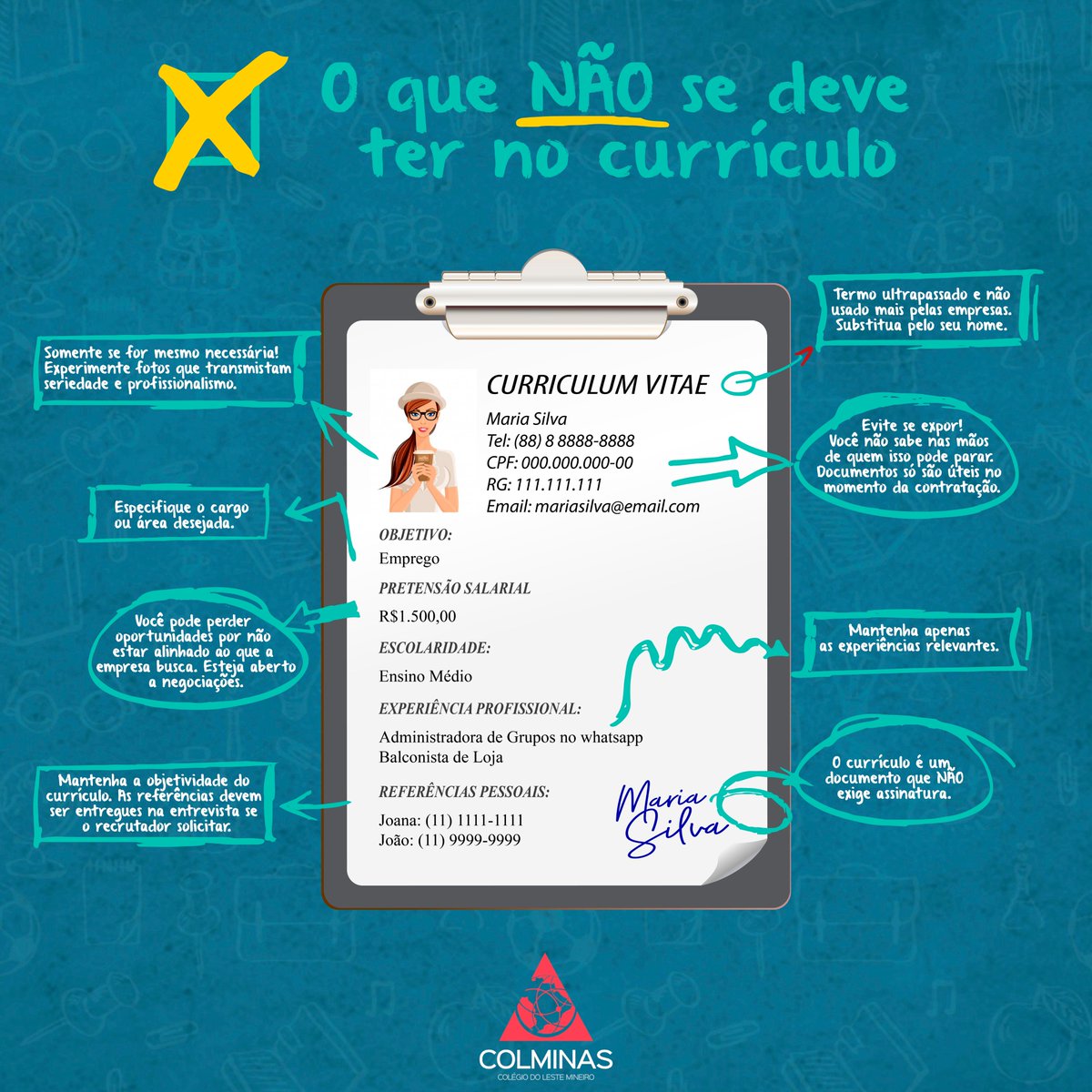 Colminasoficial's tweet photo. Deixamos aí algumas dicas de o que NÃO se deve ter no currículo para você impressionar os recrutadores e conseguir a vaga que tanto deseja! 💼💫📈
Leia mais em: https://t.co/f0JaljFZxX https://t.co/Q19iPEBCpB