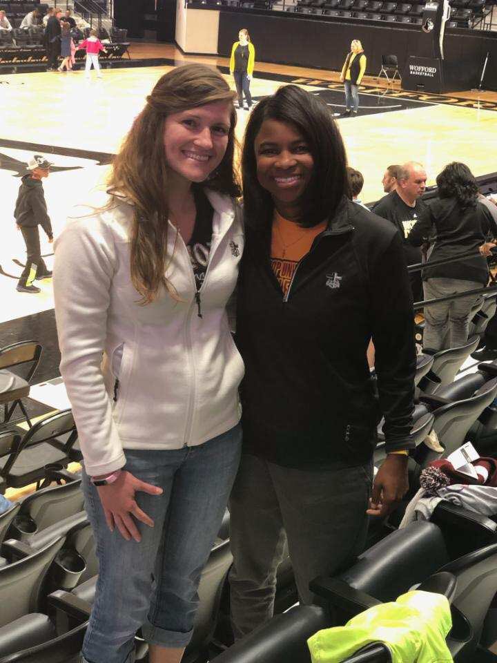 It was great catching up with Angie with <a href="/Winthrop_FCA/">Winthrop FCA</a> last night at the <a href="/Wofford_WBB/">WOFFORD WBB</a> game. <a href="/CarolinasFCA/">Carolinas FCA</a> representing and supporting their teams/schools! Big win by the <a href="/WoffordTerriers/">Wofford Terriers</a>!