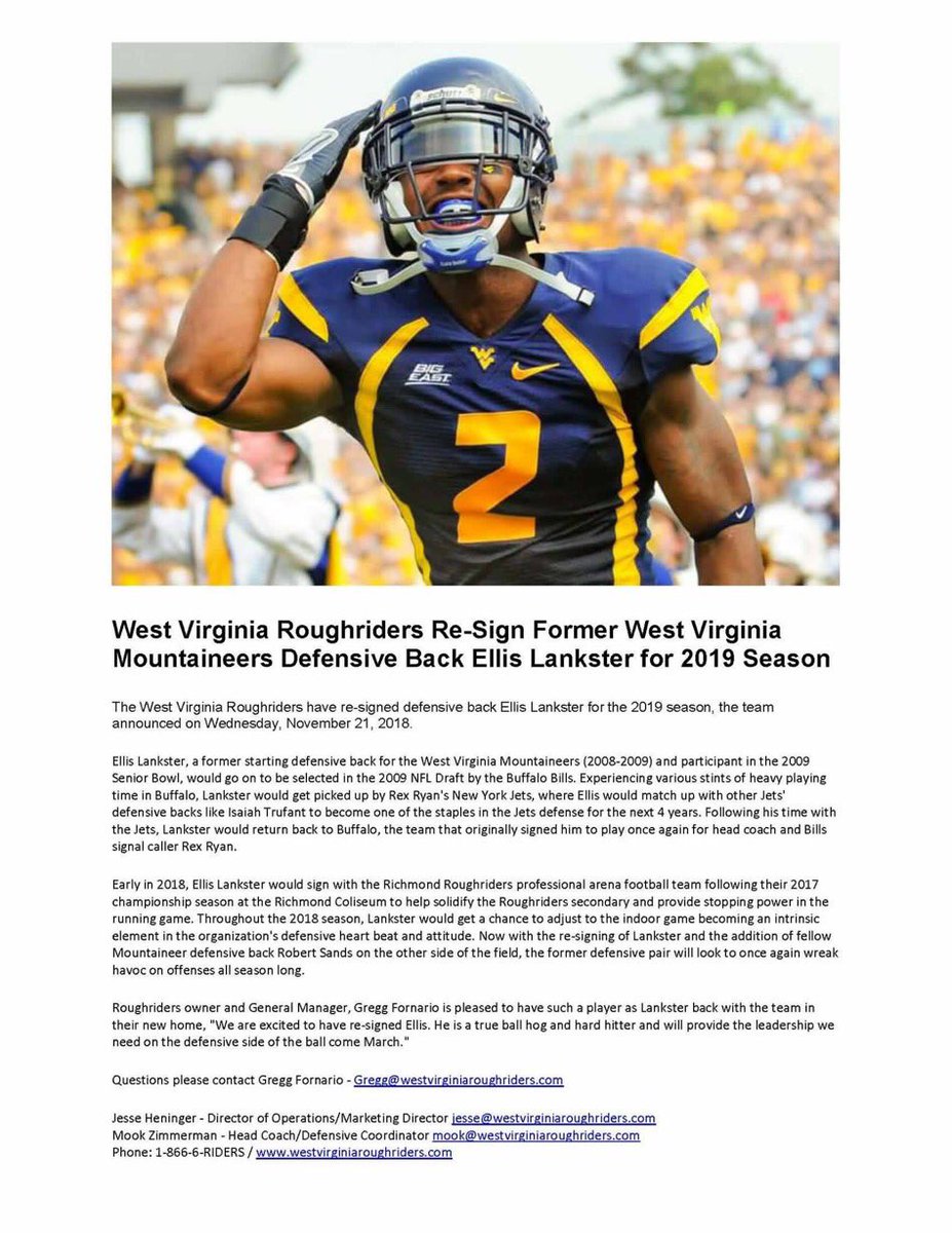 WVRoughriders's tweet photo. Breaking News Alert🚨 
Roughriders Re-Sign Former 
WVU Defensive Back for 2019 💥 
@WTRF7News @WTOV9 @ontheroad_media @IntelligencerWV @westlibertyu @WheelingJesuit @WLTrumpetOnline @WKKX @SNolteWTRF @JeffWTOV9 @CWithersWTRF @CarolineBPeters @WheelingVisitor @WVUfootball #WVU https://t.co/TeFqchMuK8