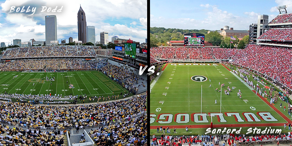 CFAPeachBowl's tweet photo. Who has the best stadium in college football?

❤️ Like for Bobby Dodd

🔁 RT for Sanford Stadium

#RivalryWeek https://t.co/mX4518cW5D