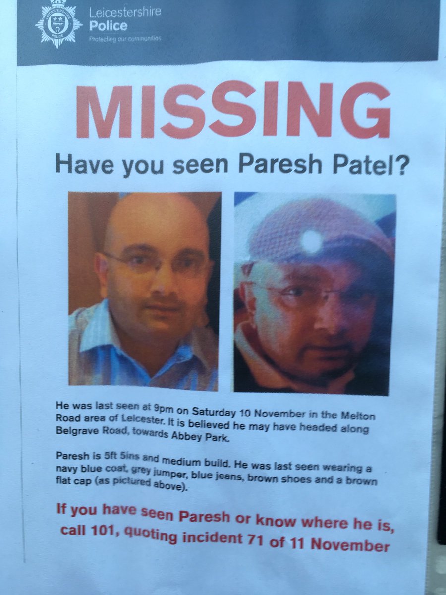 LeicsCares's tweet photo. #FindPareshPatel the #Belgrave community are putting posters everywhere can you help? Please keep sharing @LPBelgrave @BelgraveCommNHW @LeicesterBridge @zinthiyatrust @Dr_Andy_Green @LeicsCares @LCFC @valonline @BBCLeicester https://t.co/Kq8FlJapwH