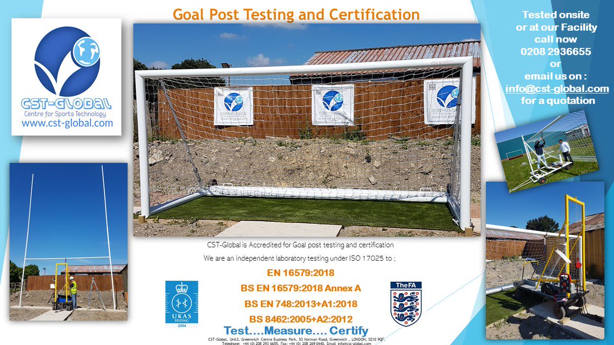 CSTGlobal1's tweet photo. We are proud and delighted to be accredited to Test Under ISO 17025
 Goal post testing  #Goalposttesting #FA #getyourgoalstested #sportsequipmenttesting https://t.co/fRHofw65id