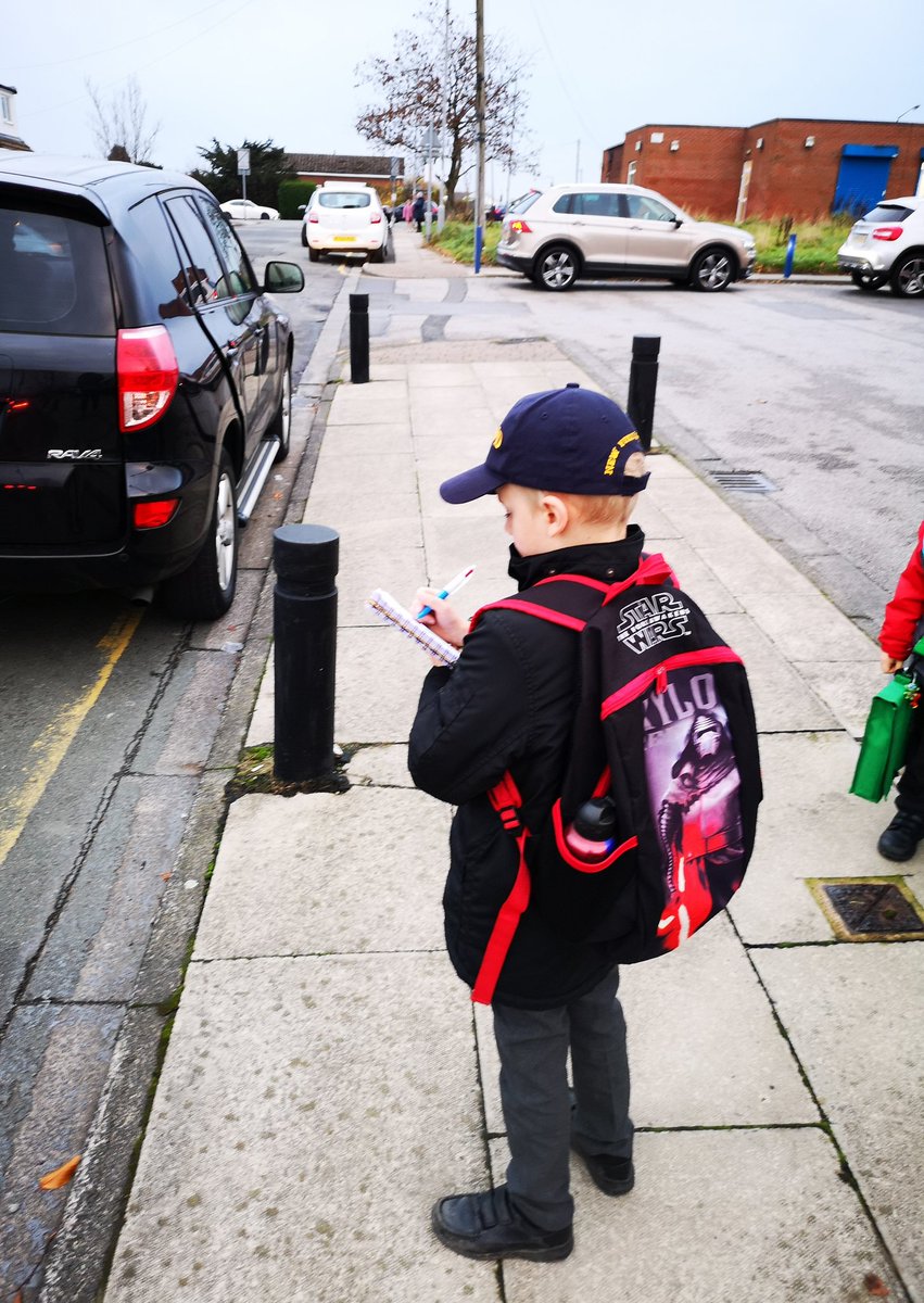 IngsterGrum's tweet photo. Got a car parking inspector son, taking down number plates of cars parked 'illegally' (in his own words &amp; off his own back) outside his school @greenhillbury Oliver Ingram, aged 7 ✊🏻 #funny 😂 but #seriousmessage 🤷🏼‍♂️ https://t.co/d2h646UAu4