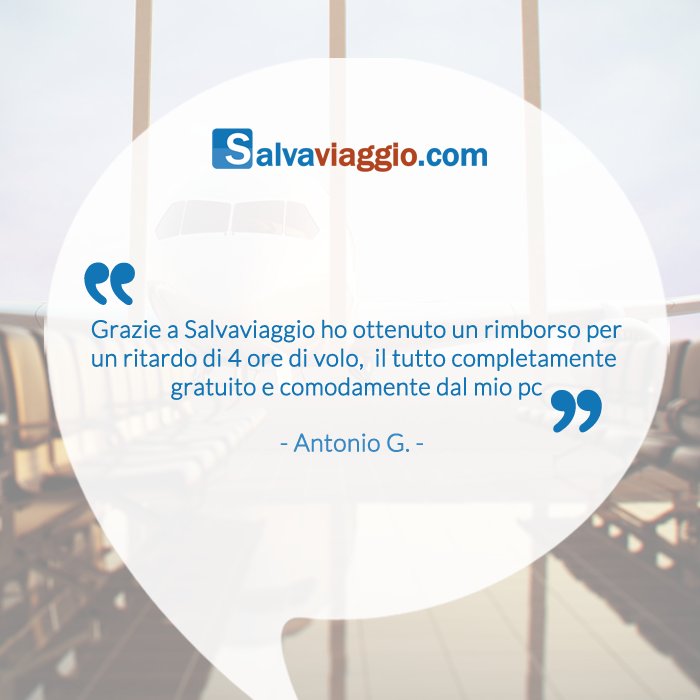 salvaviaggio's tweet photo. Ritardo del volo? Con https://t.co/vfCVGVwT4f ottieni il rimborso senza spese aggiuntive e comodamente dal tuo pc, proprio come Antonio! Contattaci ora: https://t.co/vW6W9o4lJI 
Ti rispondiamo tempestivamente! #aereo #checkin #aeroporto #aereoinritardo #flight #flightdelay https://t.co/r3MgoirOWr