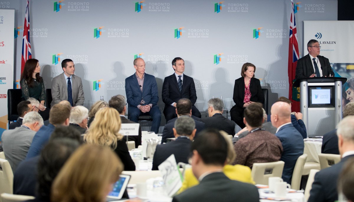 TorontoRBOT's tweet photo. Continuing with our panel, Accelerating Transit Connections, w/ Guillaume Bouthillier of @Bombardier, Geoff Cross of @TransLink, Michael English of @Accenture, Yvonne Rene de Cotret of @DeloitteCanada, Marie Helene Cloutier of @KeolisCanada &amp; Bruce McCuaig of @AECOM  #TranspoTO https://t.co/67KxiZT0co