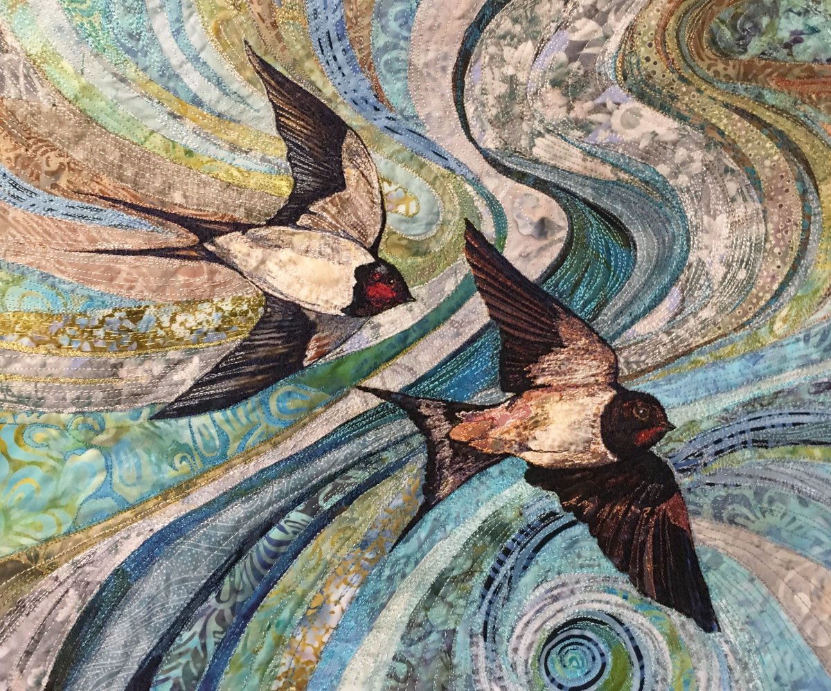 womensart1's tweet photo. 'Twisting and turning' by UK textile artist Rachel Wright, machine embroidered on calico with various fabrics #womensart https://t.co/Tu91AP4scS