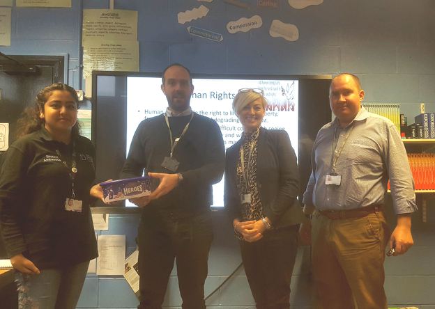 BenRe70's tweet photo. Celebrating 100% attendance with (aptly named) "Heroes" chocolates, and the AMAZING prize of 4 x pairs of tickets to see Little Mix, Ellie Goulding, Cheryl, The Vamps, Zara Larsson, Mabel, Rak-Su, and James Arthur. Well done to all!! #BeAmazing #TMC https://t.co/FDtFY2WGzH