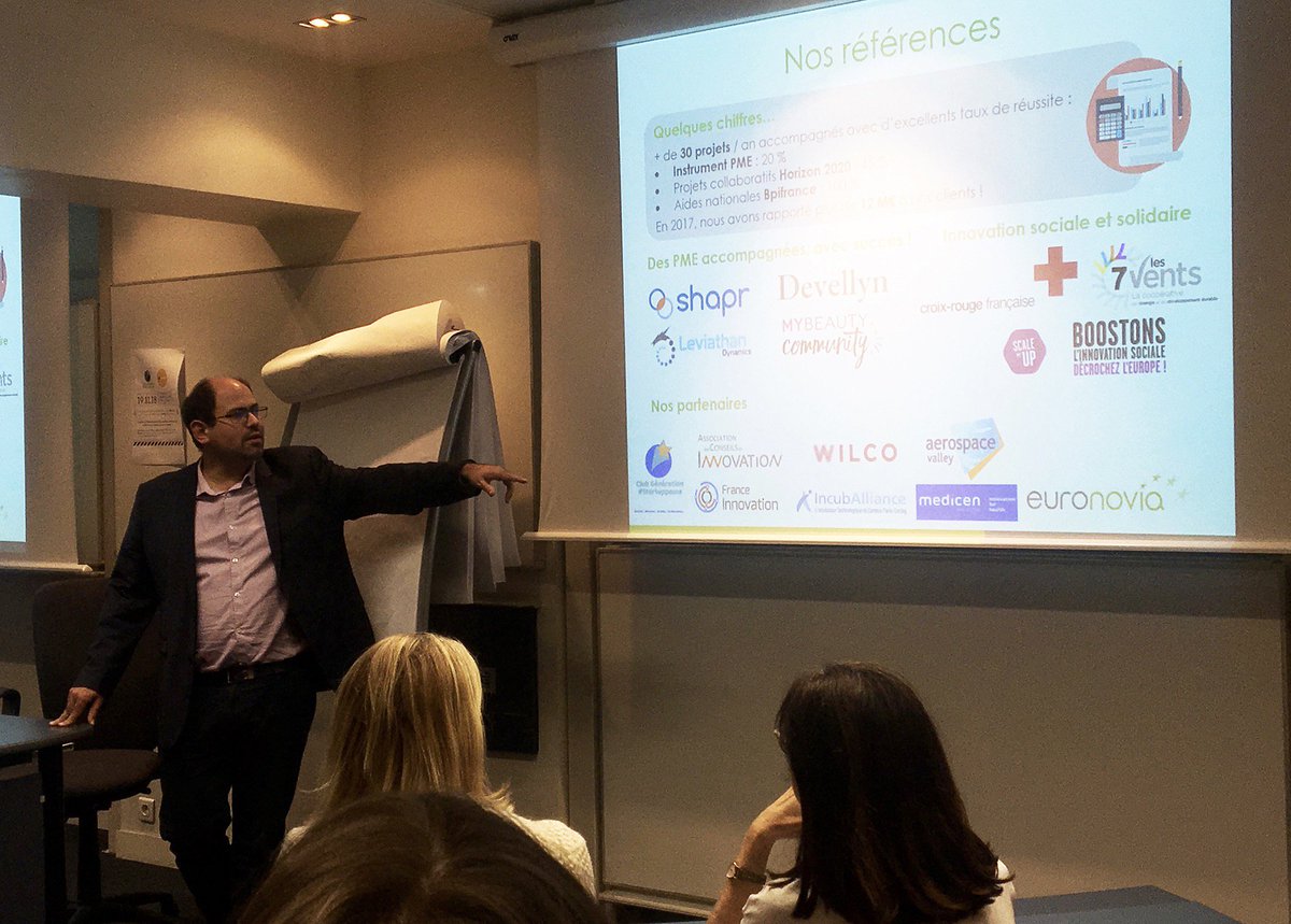 euronovia's tweet photo. Simon Nardin, notre consultant en financement de l'innovation, en train de présenter les différentes aides #Bpifrance (#BourseFrenchTech #ILab ...) auprès du Club Génération #Startuppeuse. https://t.co/XcOxWEzeb6 https://t.co/6QaNOvoEg0