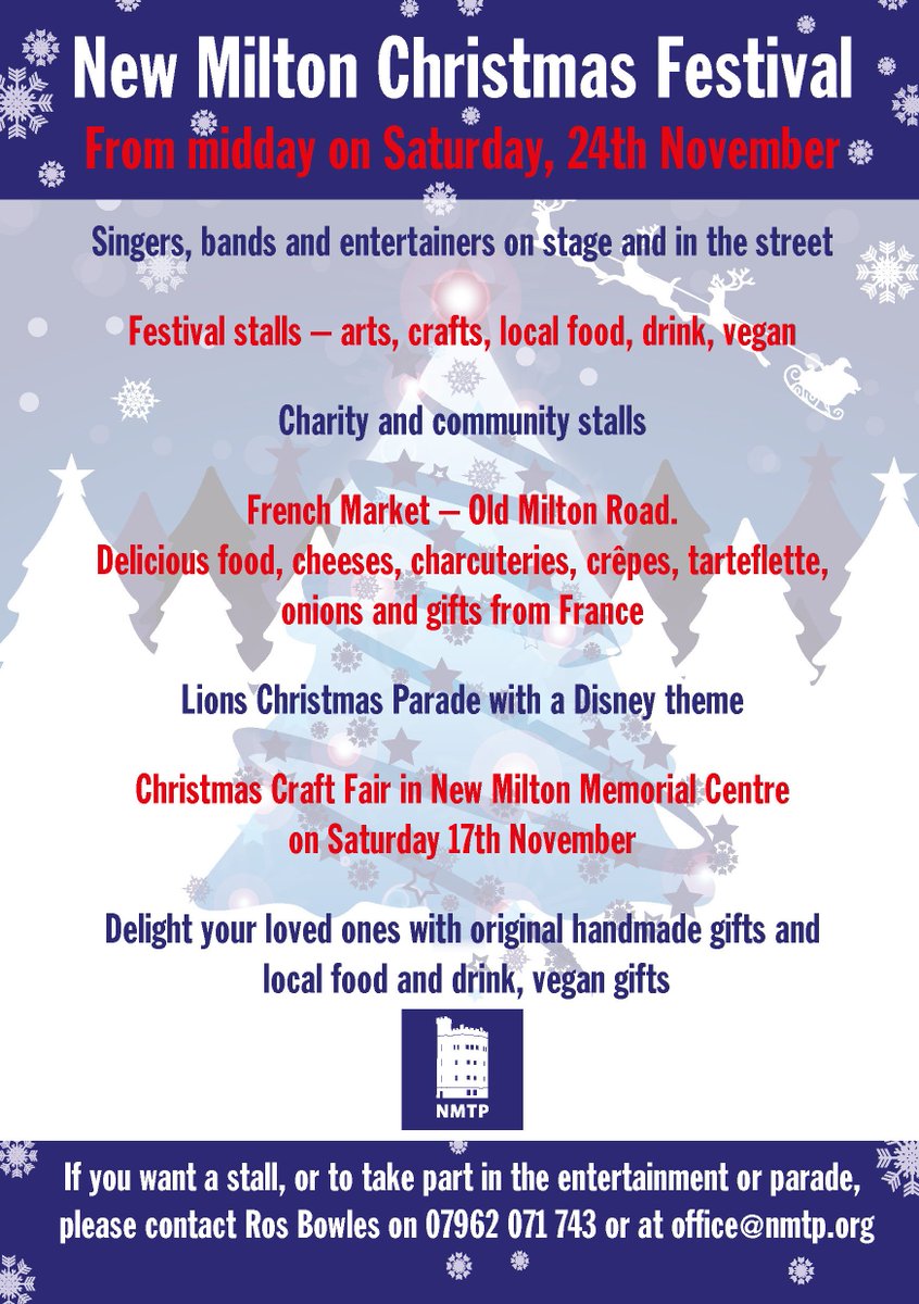 Don't forget New Milton Christmas Festival on Saturday.  Come and enjoy the fun, the food, the entertainment, the Disney Parade and fun for all the family.