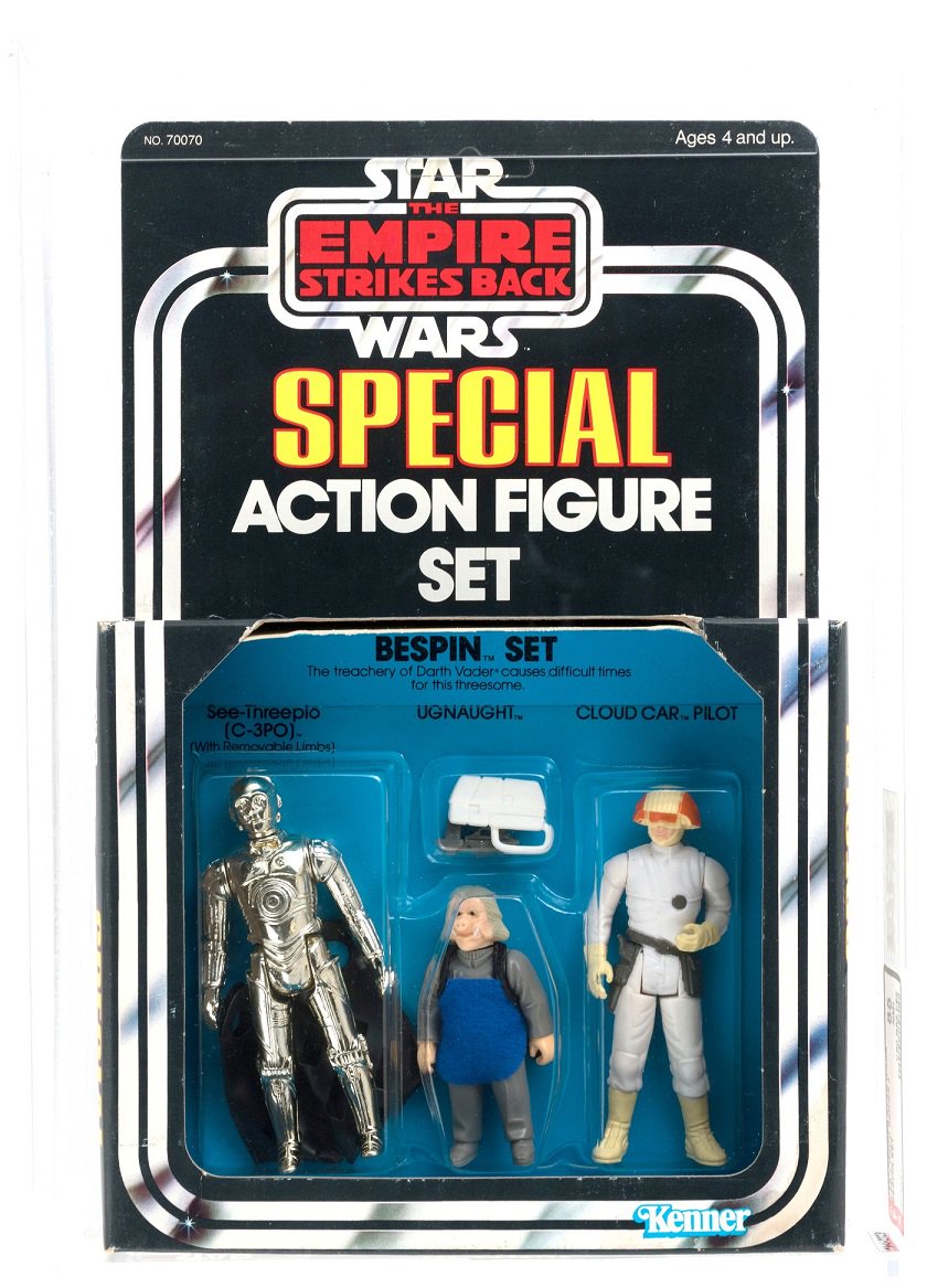 HakesAuctions's tweet photo. #StarWarsFans, did you see this #AFA-graded #EmpireStrikesBack #Bespin #3Pack from the #RussellBrantonCollection in #HakesAuctions' latest #auction? Consisting of #C3PO #Ugnaught & #CloudCarPilot it sold for $16,874!
#Kenner #StarWars #3Pack #actionfigures #JediNews #StarWarFans https://t.co/u7JqJu20jn