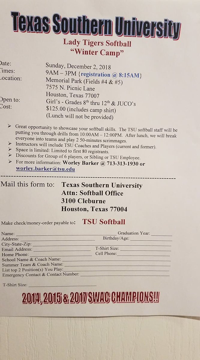 CoachG_Brown's tweet photo. TSU is holding their winter camp, easy way to get some off season work and college exposure!! ⚾️#ChangeTheCulture 
@softballshhs @sohosoftball18 @Momma_SWilliams https://t.co/IU9pzGy245